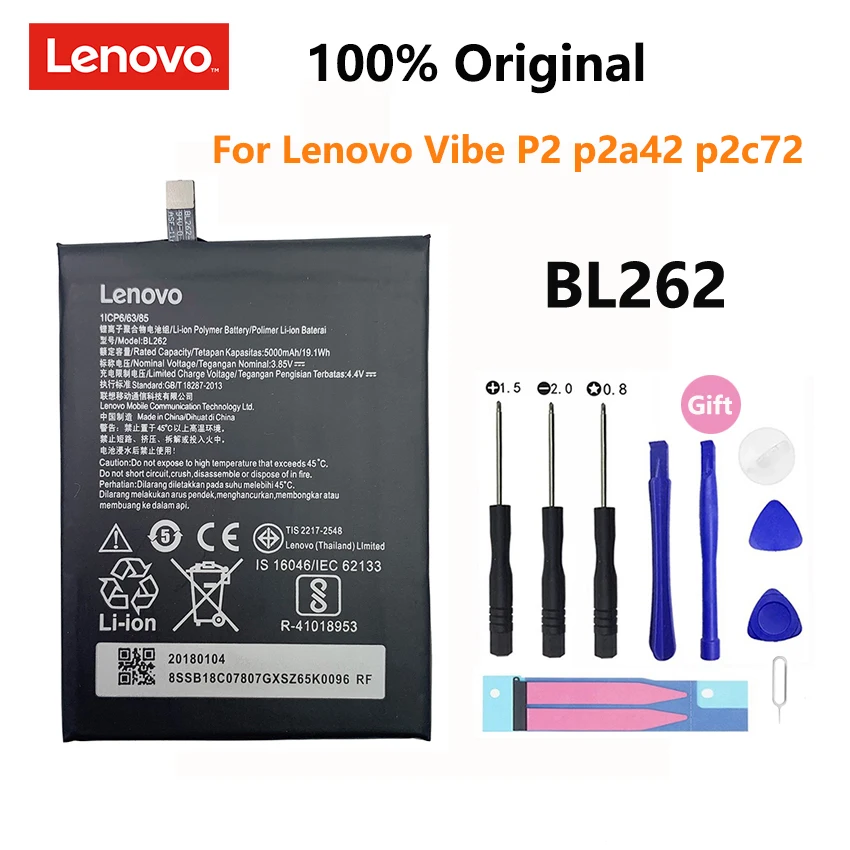 

100% Original 5000mAh BL262 Battery For Lenovo Vibe P2 P2C72 P2A42 Mobile Phone Replacement Batteries Bateria