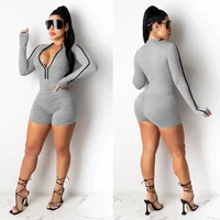 Sexy Pleated Zip Slim One-Piece Nightclub Uniforms European and American clothes plus size gray blue 2