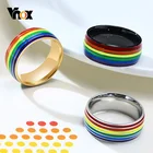 Vnox унисекс Радужная Бриллиантовая Классическая Свадебная повязка из нержавеющей стали Pride ЛГБТ женская мужская бижутерия на палец американский размер 7 - 12