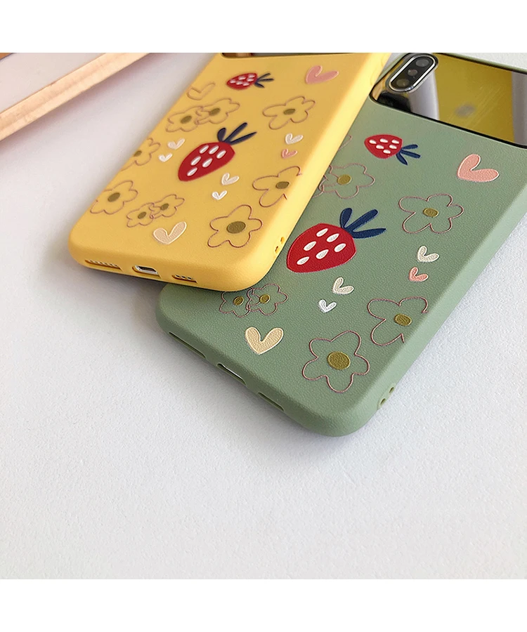 Matte Strawberry Floral Mirror Phone Case for Iphone 11 11pro Max 6s 7 8plus Xr Xs X Shockproof Make Up Soft Tpu Back Cover | Мобильные