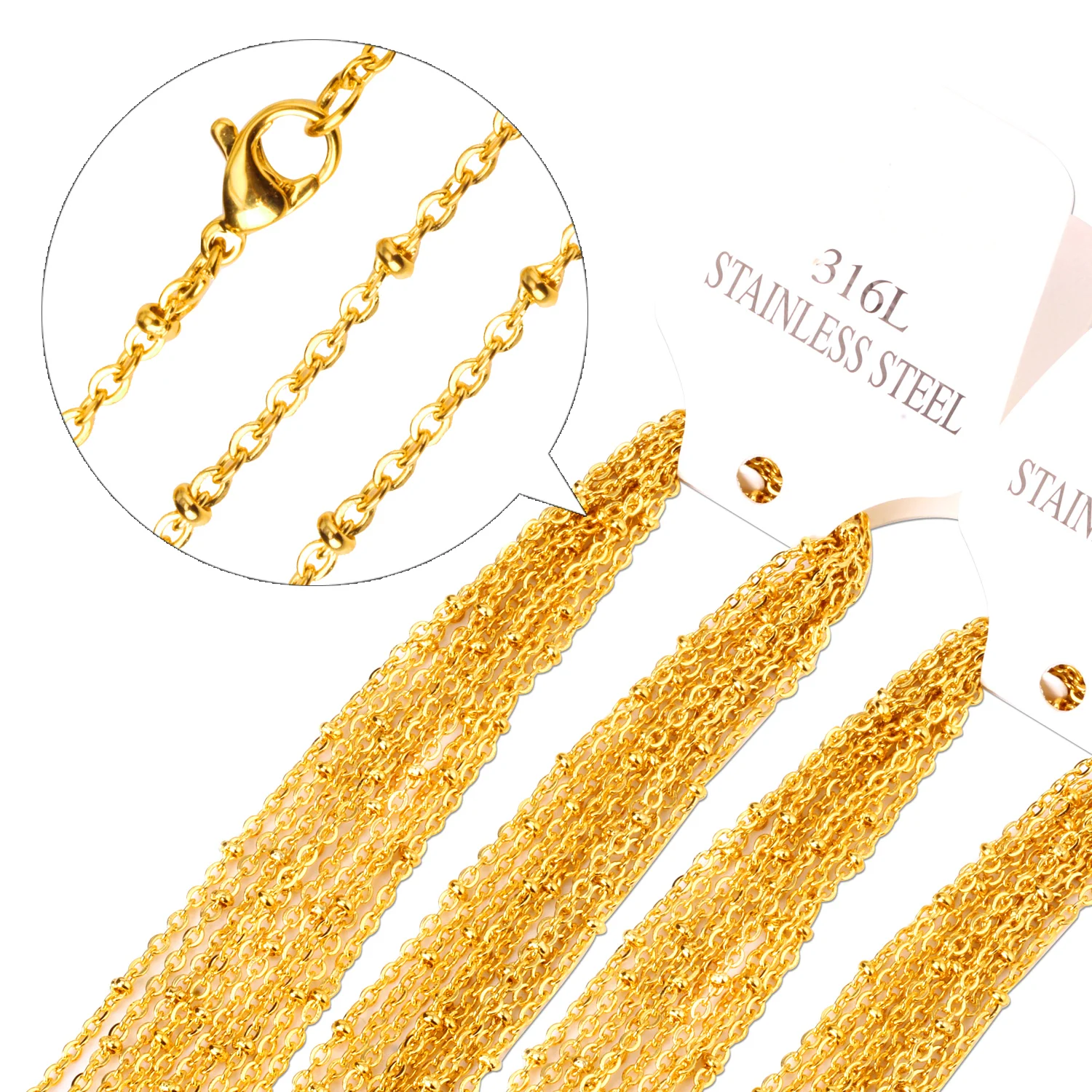 

LUXUKISSKIDS 10pcs/lot Rose Gold/Steel/Black Wholesale Necklaces Bead Chains 18-24inch 2mm Width Lobster Clasp Chain Lot Jewelry