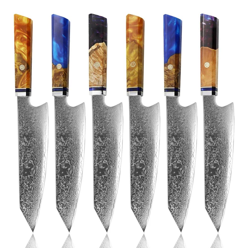 

Hot 8 Inch 67 Layers VG10 Damascus Steel Natural Damascus Veins Very Sharp Sashimi Knife Octagon Wood&Resin Handle Kitchen Knife