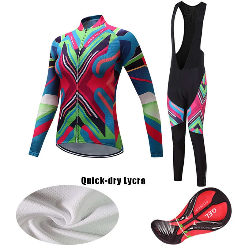 

Women Long Sleeve Cycling Clothes 2022 Sport Road Bike Clothing Bib Pants Dress MTB Bicycle Jersey Maillot Full Suit Mallot Kit