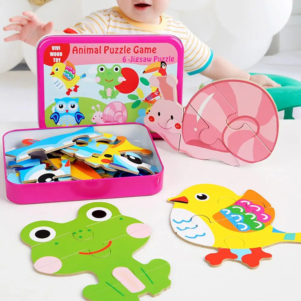 

6 шт. принтом «животные» для овощей транспортного средства деревянный пазл Игрушки для раннего развития детей Игрушки для раннего обучения ...