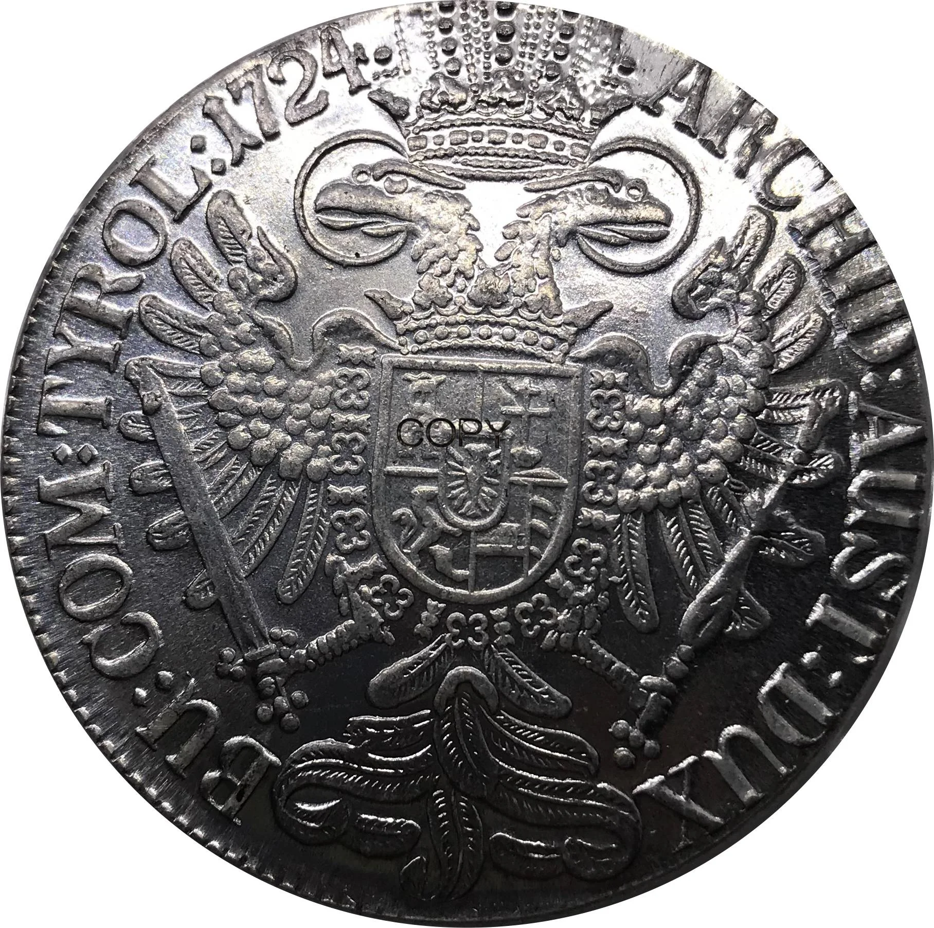 1724 Монета Австрии Карл VI Святой Римской император 1 Талер Металлическая серебряная покрышка из медно-никелевого сплава Китайские сувенирные реплики монет.
