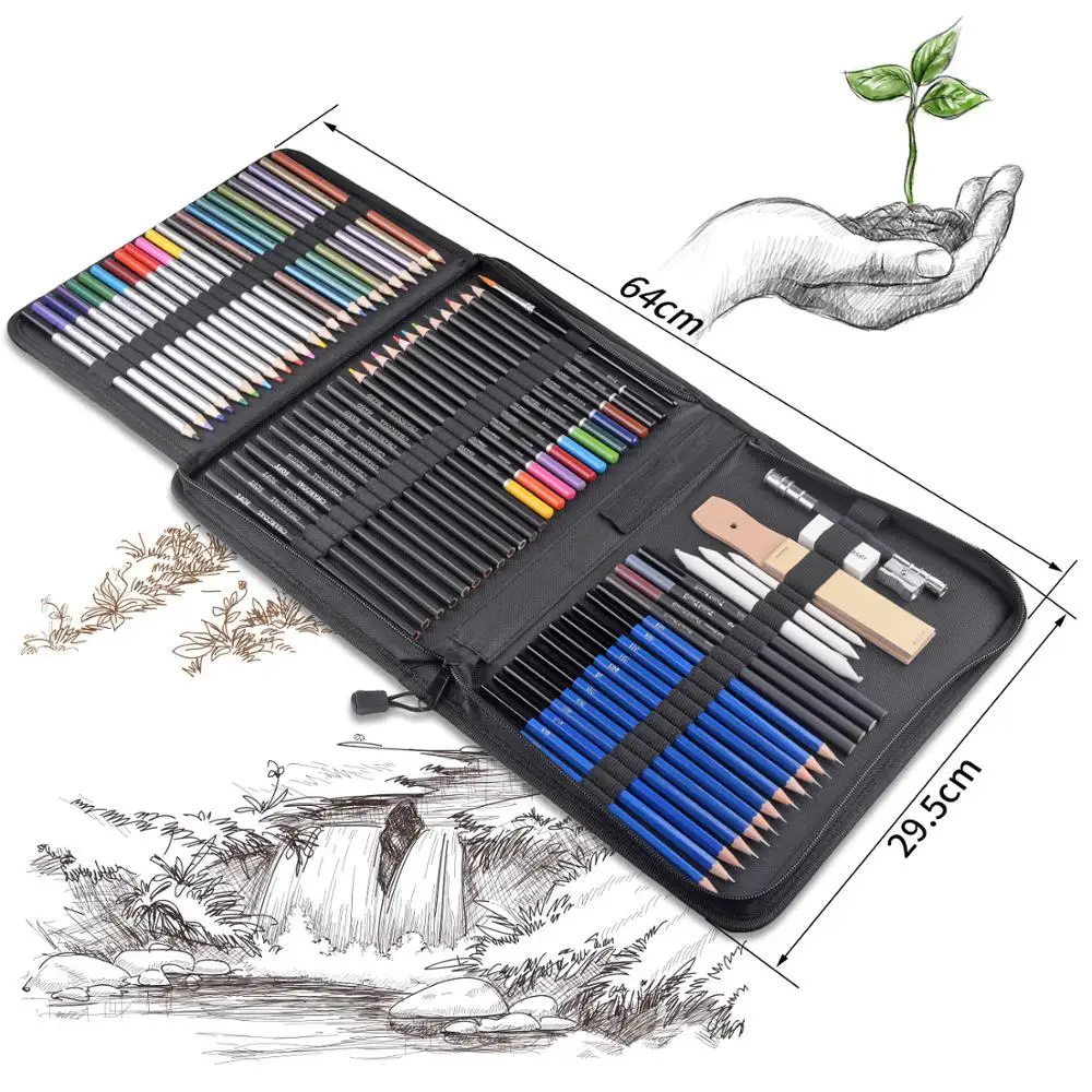 72 Pcs Colored Pencil Set Contain Watercolor Brush Eraser Sharpener Blending Stump Sketch Charcoal Pencils Painting Art Supplies |