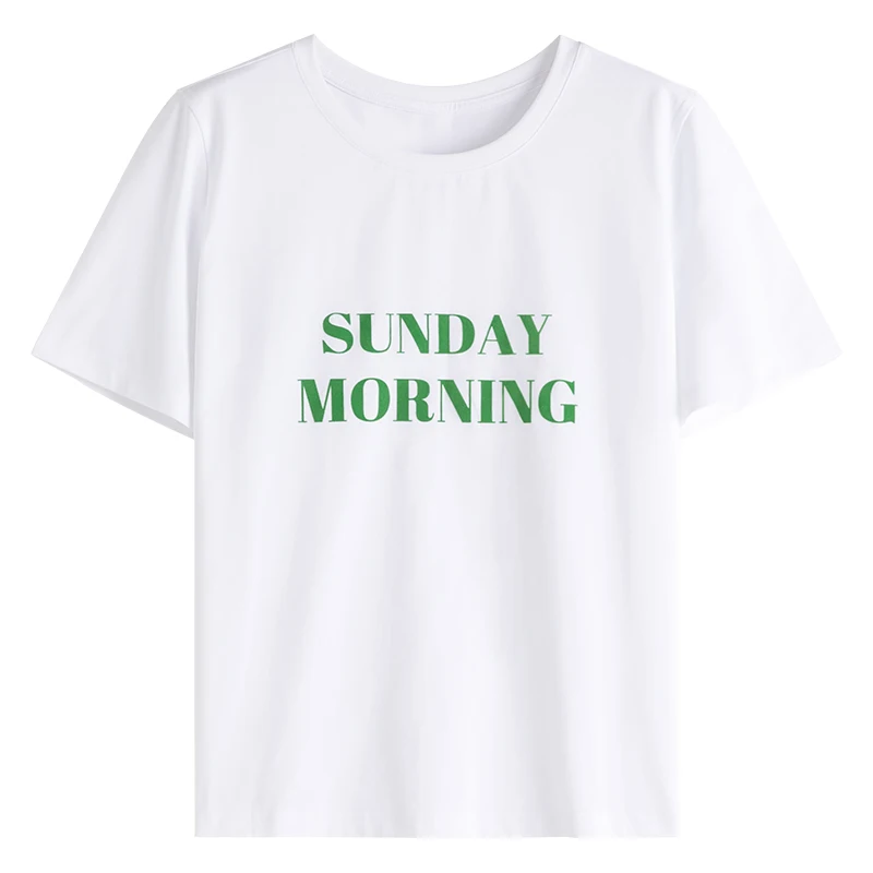 

FANSILANEN Office Lady White Letter Print T-shirt Women Summer 2021 New Loose 100% Cotton Short Sleeve White Tops Clothes Women