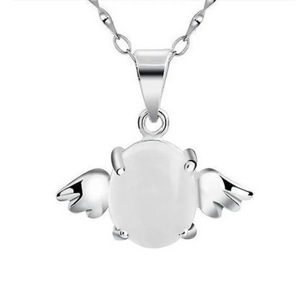 Новая мода посеребренный опал кулон крылья Ангела натуральный камень ожерелья