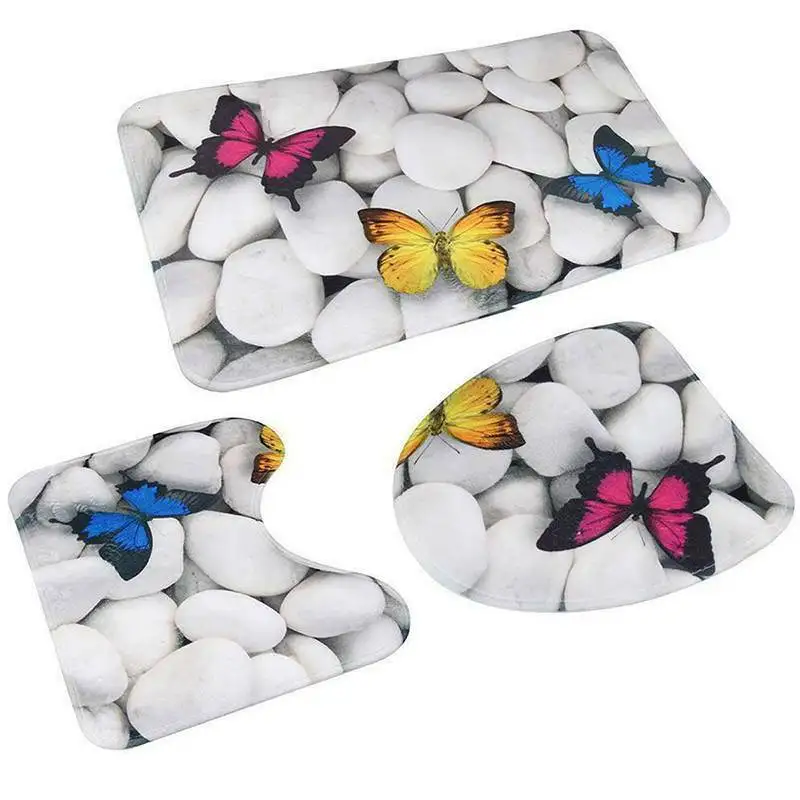 Набор ковриков для ванной с 3D рисунком каменной бабочки Нескользящие