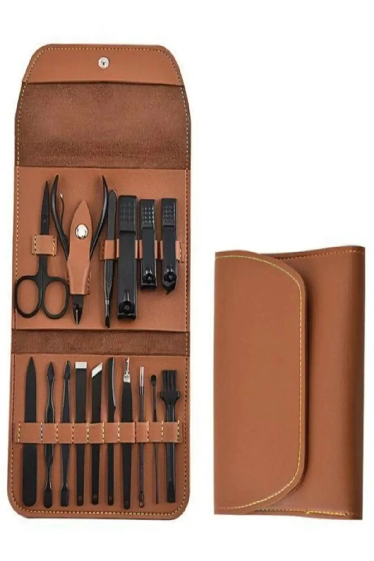 

Leather Bag Stainless Steel Manicure & Pedicure Set 16 Track Economic For Woman and Man Care