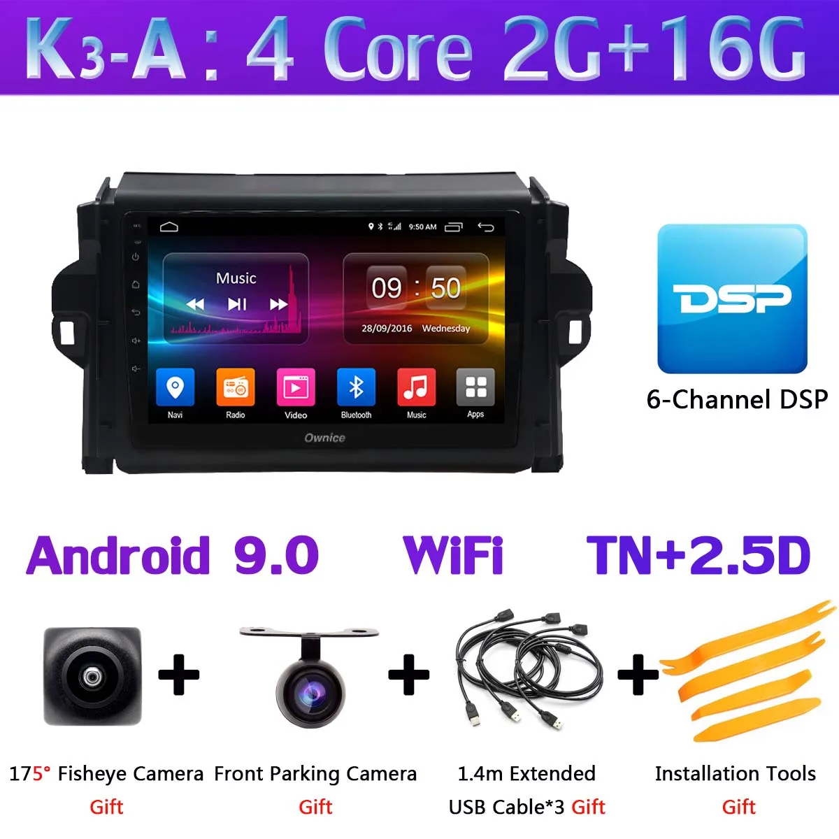 K3-A Панорамная камера на 360 ° Android 9,0 4G+ 64G SPDIF DSP CarPlay Автомобильный плеер для Toyota Fortuner gps радио головное устройство - Цвет: K3-A