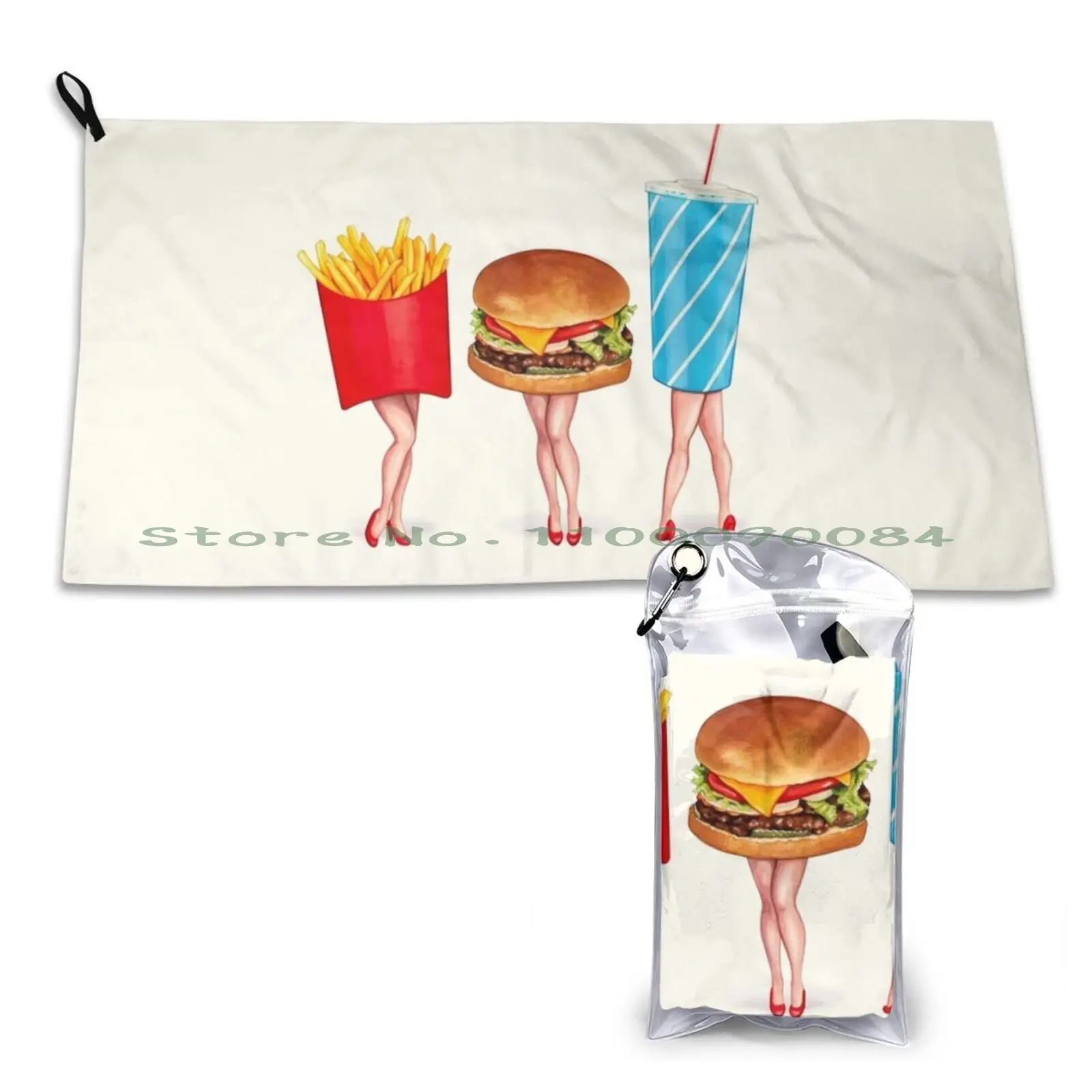 Gym Sports Bath Portable Food Up Vintage Retro Cheeseburger Soda Pop Fries Soft