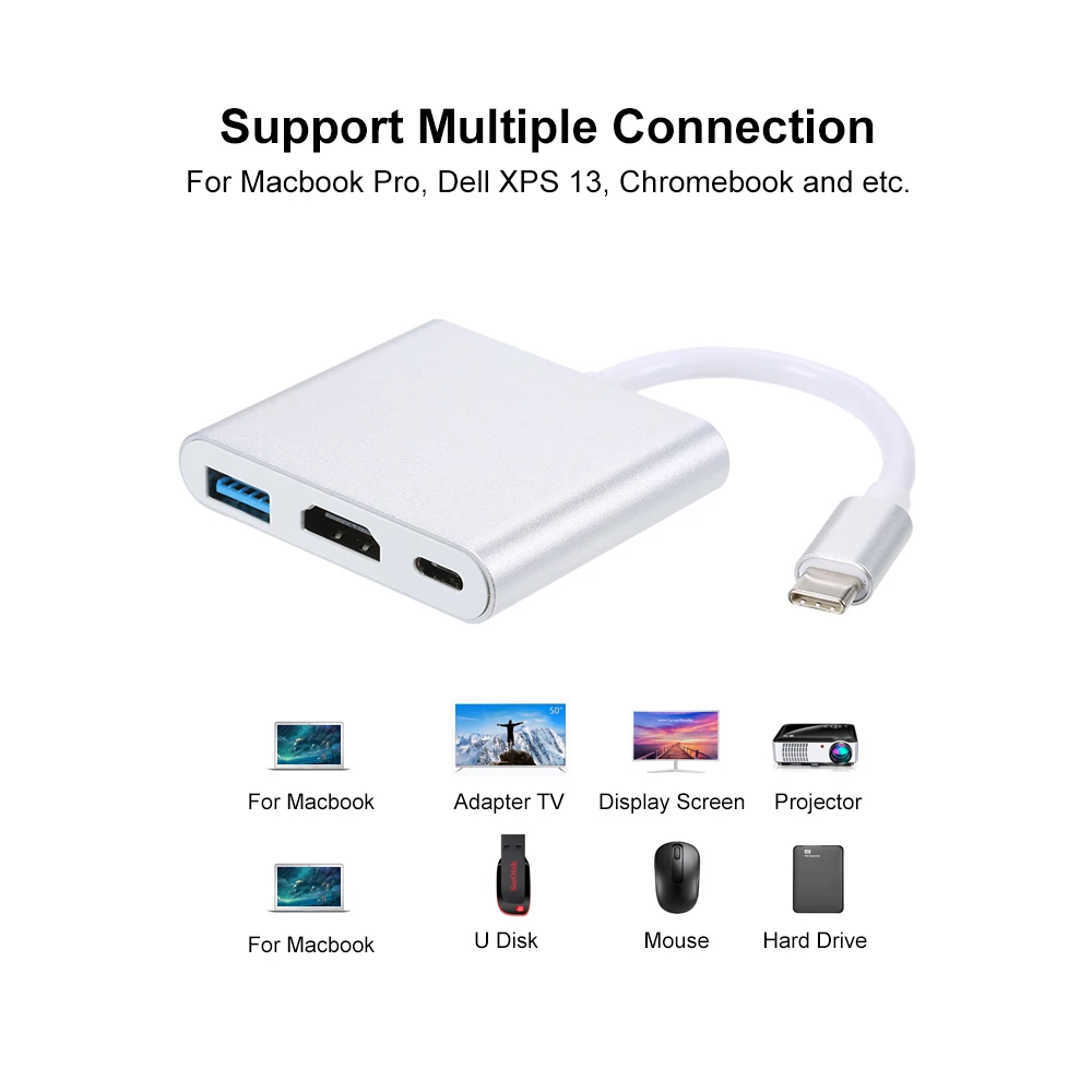 USB 3 1 кабель с разъемами типа C и 0/HD/ Type HUB в адаптер ключ для док станции Macbook Pro Dell XPS