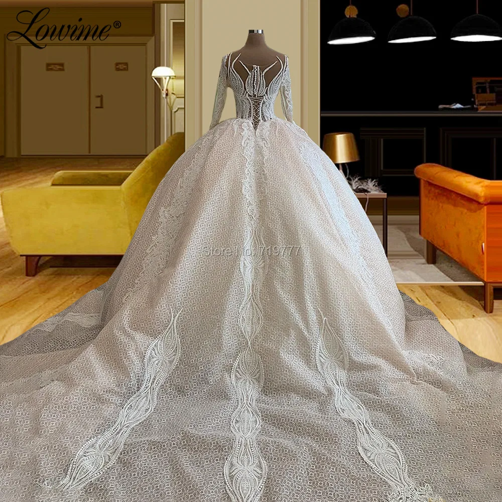 Long Muslim Lace Luxurious Robes De Mariée Wedding Dresses 2021 Couture Dubai Design Long Train Bridal Gowns Bride Dress Vestido