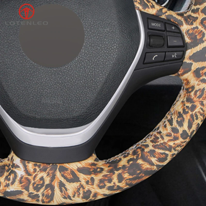 

LQTENLEO Leopard Artificial Leather Car Steering Wheel Cover For BMW 3 Series F30 F31 F34 318i 320i 320d 328i 330i 335i 340i