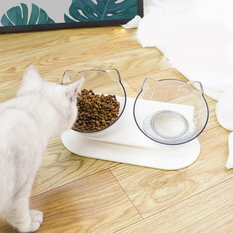 

Pet Double Bowl Non-slip Transparent Material Protection Cervical Cat Dog Food and Water Bowls supplies Feeders