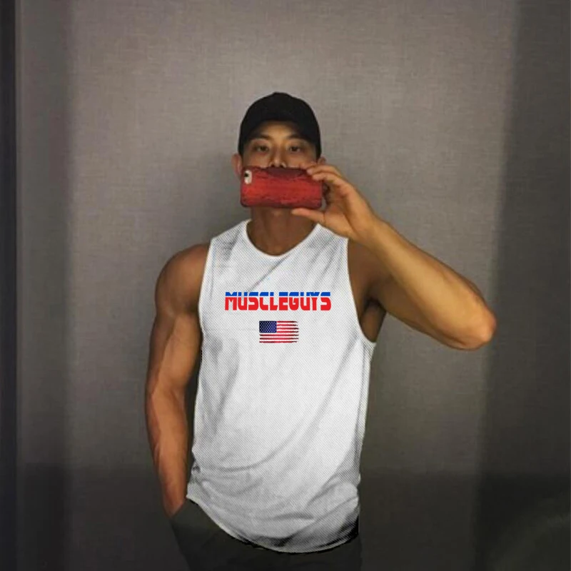 Майка мужская сетчатая для фитнеса Повседневная модная одежда тренировок майка