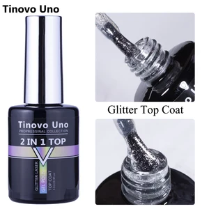 Tinovo Uno Glitter Top Coat UV Gel Nail Polish 2 IN 1 12ML Super Shine Laser Topcoat Manicure Vernis