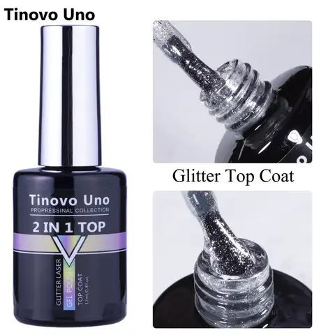 Блестящее верхнее покрытие Tinovo Uno, фотоблестящее, 2 в 1, 15 мл, суперблестящее лазерное верхнее покрытие, лак для маникюра, Полупостоянный, фото...
