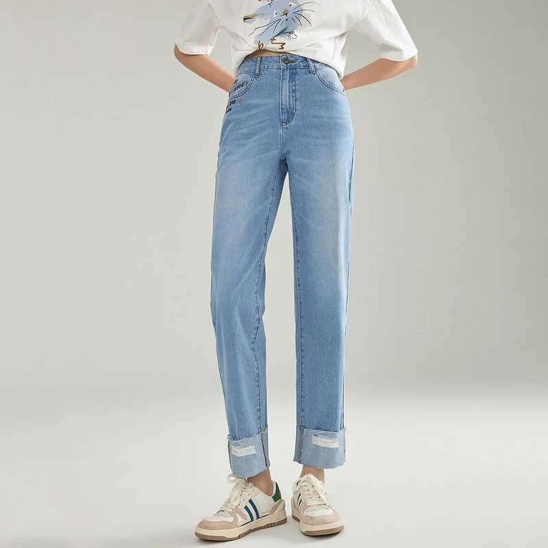 INMAN/женские джинсы осень-весна шикарные с вышивкой тонкие свернутые дизайн