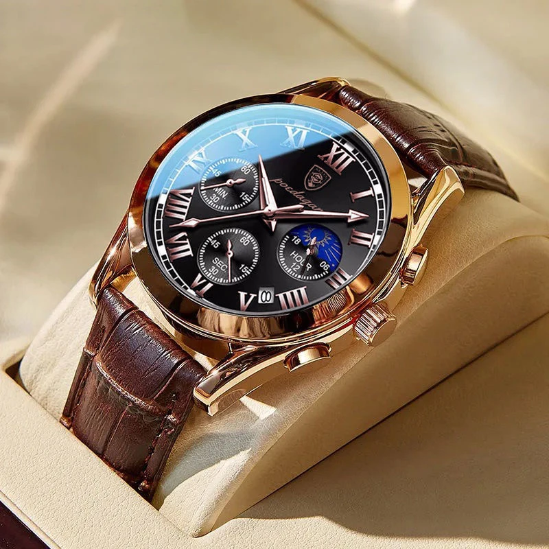 

Мужские часы с кожаным ремешком, новые модные повседневные водонепроницаемые светящиеся кварцевые часы с датой, спортивные часы, мужские часы, подарок