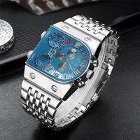 oulm 9315 silver blue golden male watch three time zone men quartz wristwatches luxury brand full steel military watches