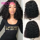 Короткие вьющиеся волосы Recool, парик с застежкой 4x4, перуанские волнистые вьющиеся человеческие волосы, кружевной передний парик, парик с короткими вьющимися волосами
