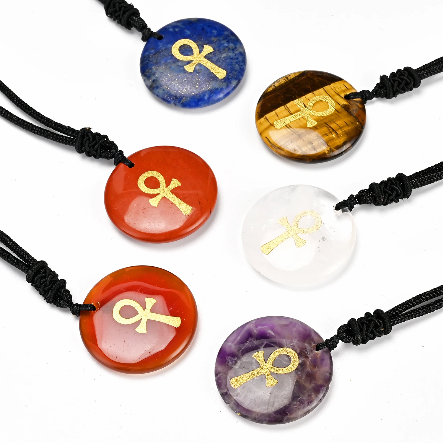 

Natural Crystal Semi-Precious Stones Aura Reiki Pendant The symbol of life Charm adult Jewelry Necklaces
