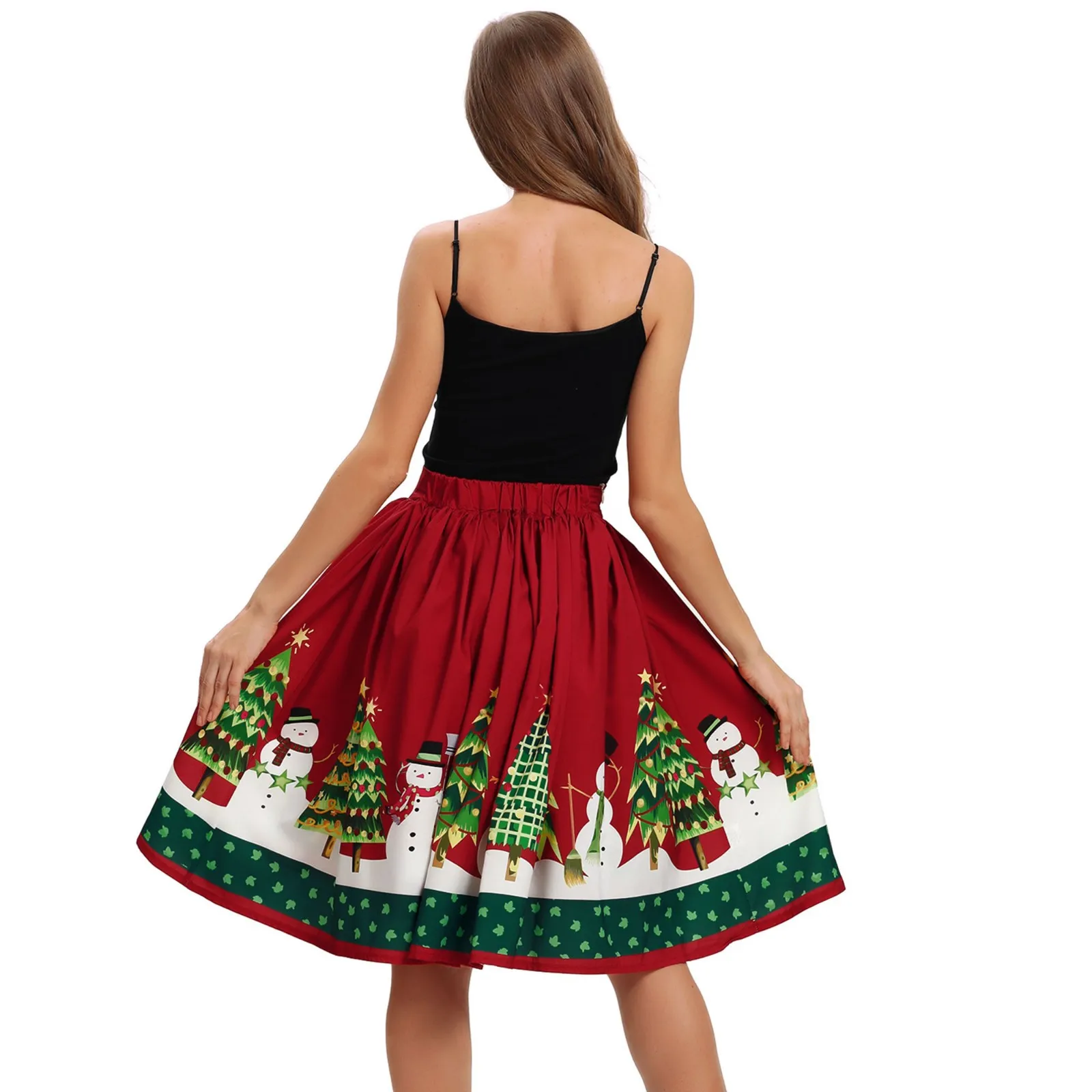 Женская юбка юбки faldas jupe femme shein saia Женская Повседневная Рождественская юбка-клеш с высокой талией, бальное платье для косплея
