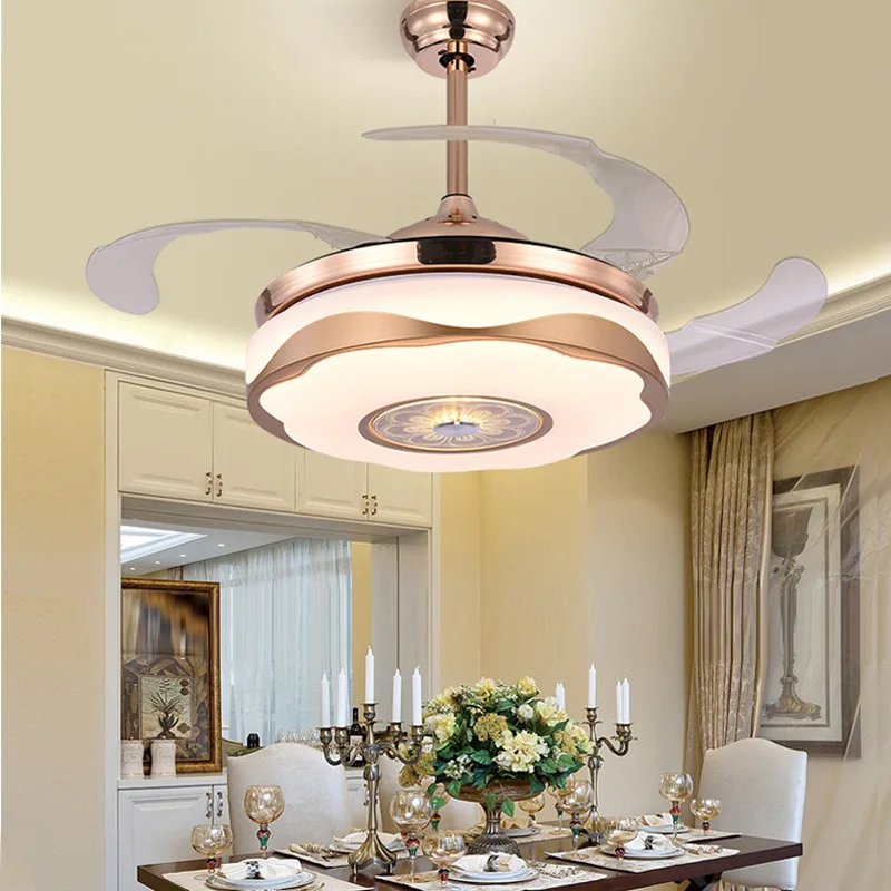 

LED Restaurant Ceiling Fan Lights With Remote Control Intelligent Ceiling Fan Lamp For Living Room Bedroom Decor Light AC220V