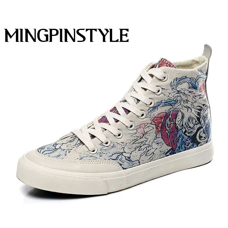 New Spring High Top Men Casual Vulcanize Shoes Boy Fashion Breathable Canvas Sneakers Graffiti Maker Comfortable Shoes A317