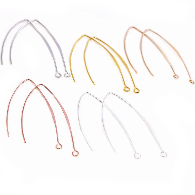 20pcs Gold Rhodium Copper 28 55mm French V-shaped Earring Hooks Findings Ear Hook Wire Settings Base Settings For Jewelry Making