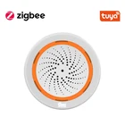 Умная сирена Tuya Zigbee с датчиком температуры и влажности, работает с умным концентратором TUYA, звуковой датчик освещения 90 дБ для умного дома