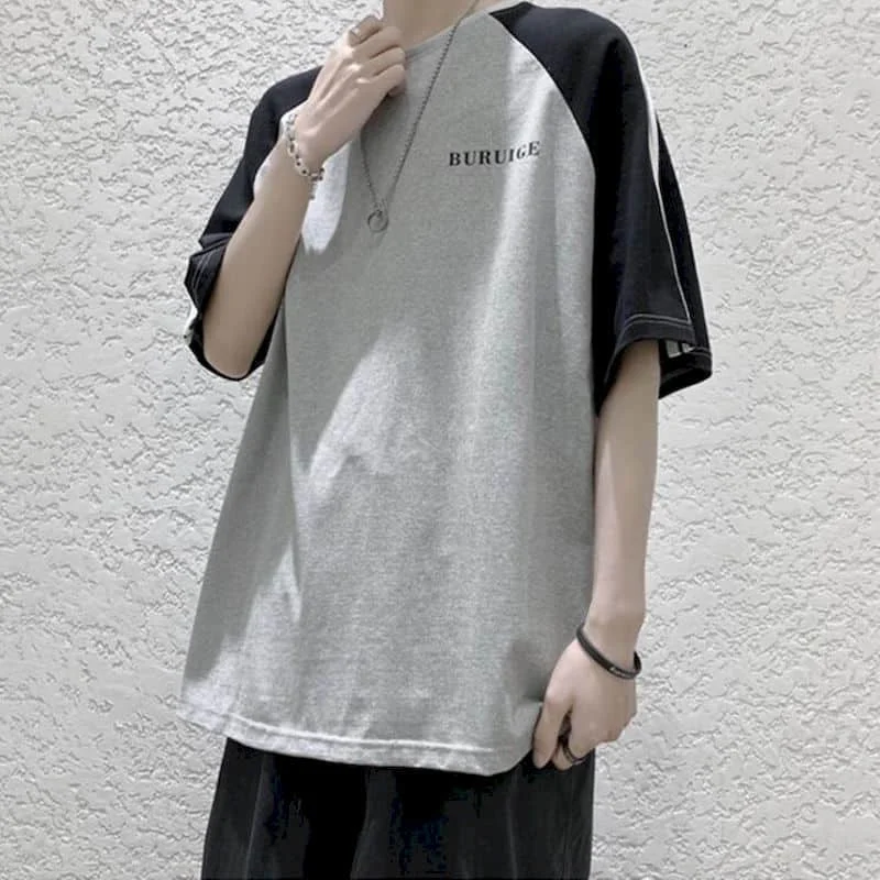 

Stitching O-Neck T-shirt Pure Cotton Summer Short-sleeved Casual Men's T-shirts Korean Loose Trend Wild Pullovers Men Clothes