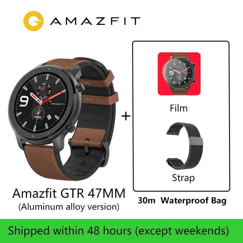 47 Aluminum Alloy Смарт-часы Amazfit GTR, 47 мм, Xiaomi Huami 5ATM, водонепроницаемые спортивные Смарт-часы, 24 дня, батарея, управление музыкой, с gps, пульсометр - Цвет: 47 Aluminum Alloy