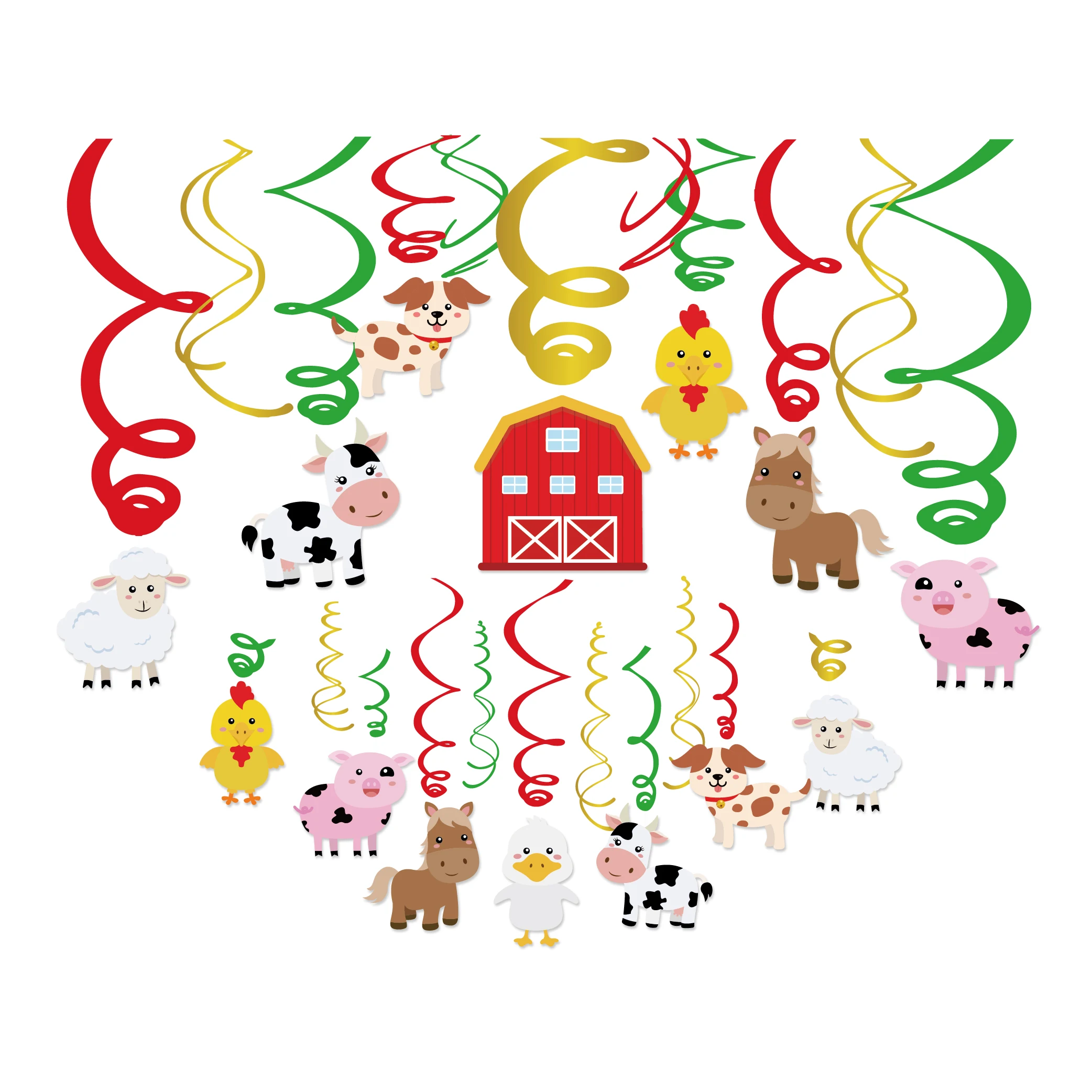 

30pcs Farm Animals PVC Spirals Party Decorations Cow Duck Sheep Chicken Dog Pig Hanging Swirls Kid Birthday Party Supplies