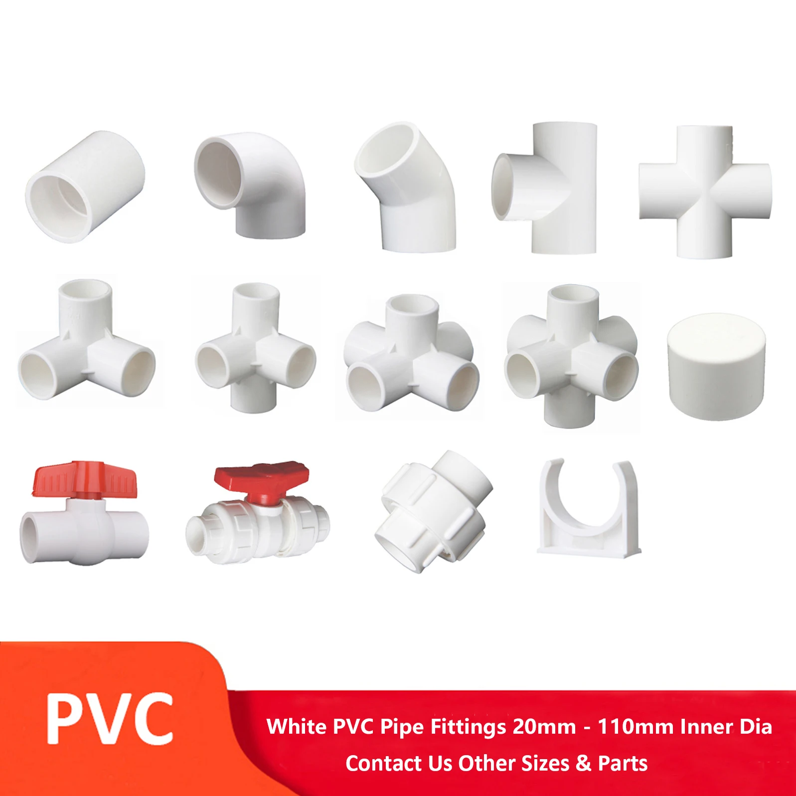 

Pipe Connector ID 16-110mm White PVC Pipe Fittings Plastic Joint Water Supply Pipe Parts Straight/Elbow/Equal Tee/3/4/5/6 Ways