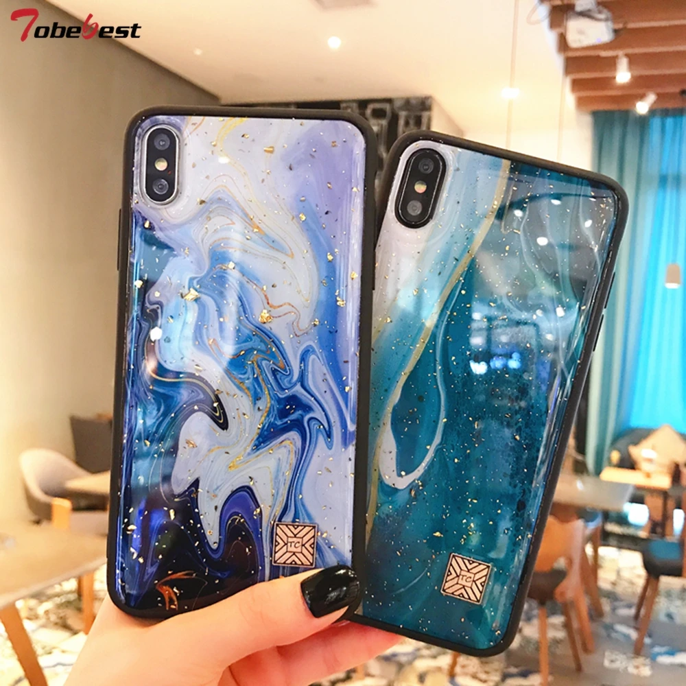 Мраморный чехол для телефона с золотой фольгой для iPhone 11 Pro XS Max XR X 7 8 6 6s Plus, мягкий силиконовый чехол с блестками для iPhone X