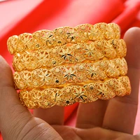 4pcslot gold bracelet women girls dubai gold color bangles jewelry arab middle eastern african fashion metal bangle