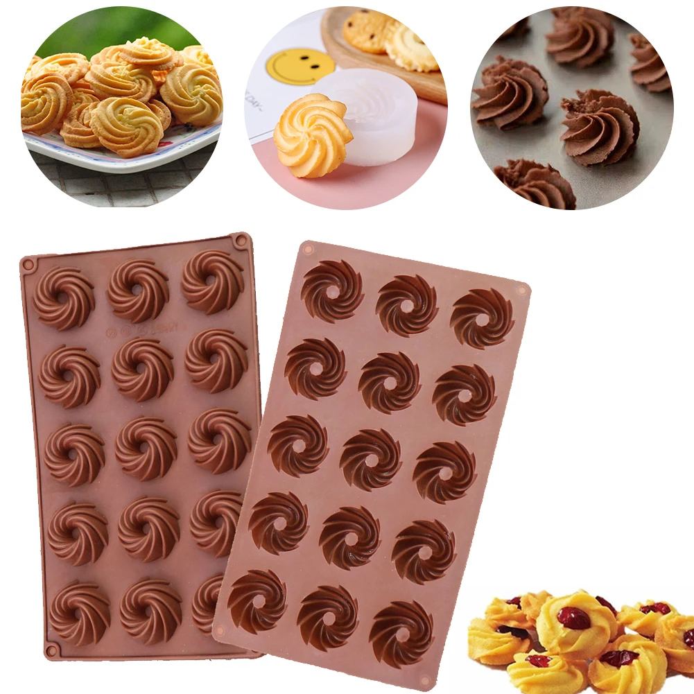 

Silicone Cookie Mold Swirl Chocolate Cookie Baking Mould Oven Freezer Safe 15 Cavities Muffin Biscuit Mold Baking Accessories