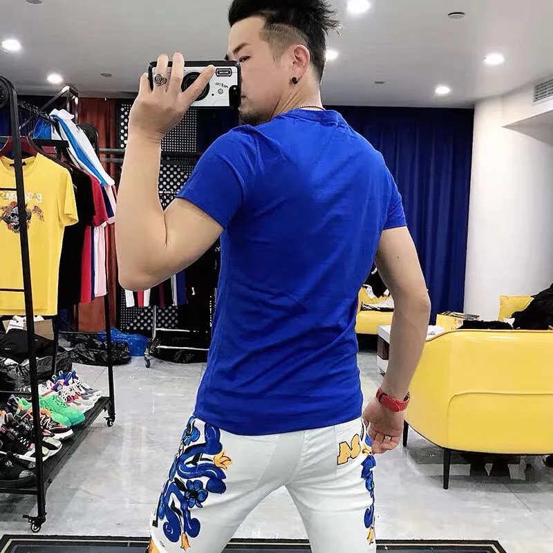 

New slim skull large diameter short sleeve T-shirt men's spring and summer leisure high quality bottoming