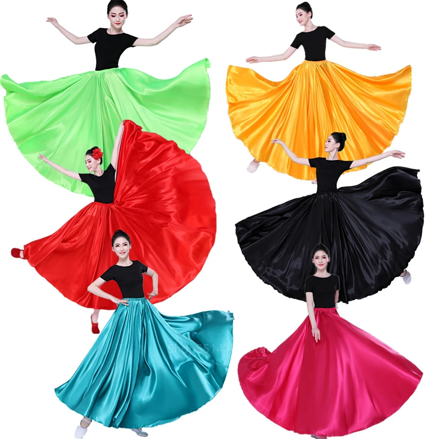 

12Colors Spain Dress Women Satin Gypsy Skirts Flamengo Costume for Dancing Spanish Flamenco Bullfighting Belly Adult Stage