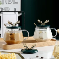 christmas heat resistant milk cup mug household clear glass water cup with handle coffee cup office cup with lid spoon