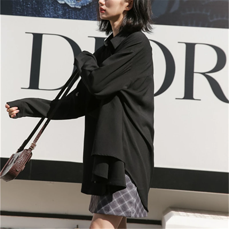 

Spring 2021 Fashion New High-Quality Design Sense Personality Lapel Long Sleeves Mid-Length Irregular Shirt Women's Top Trend