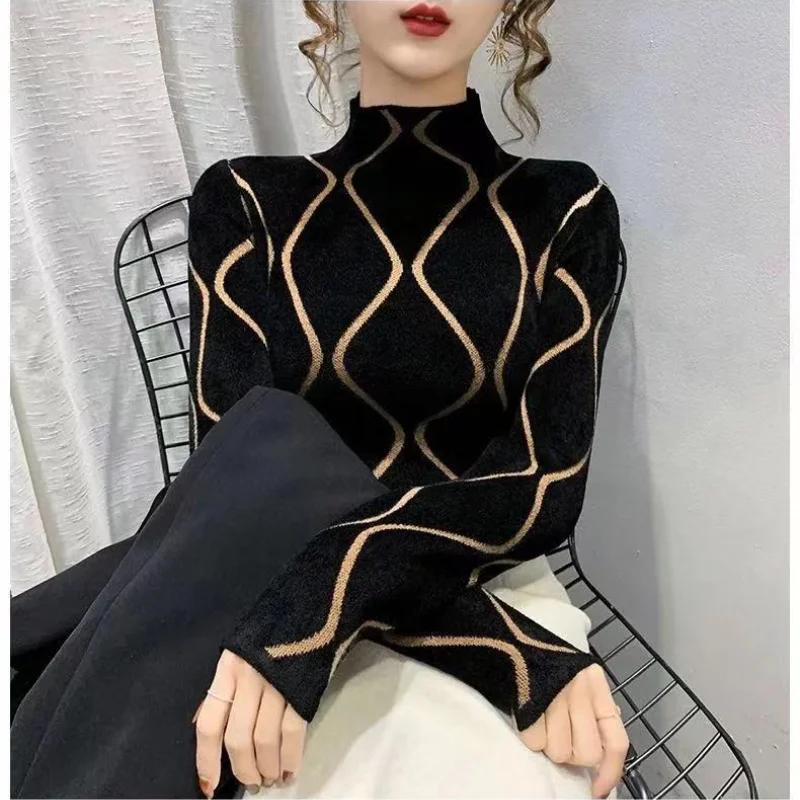 

autumn and winter Korean version plush, thickened, warm, half high collar fashion, foreign style, bottom shirt, women's fashion