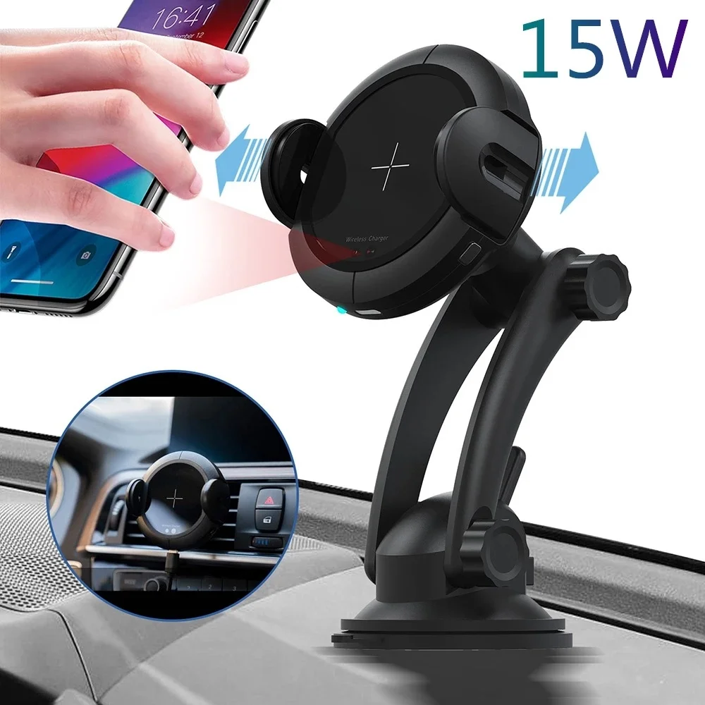 

15W Wireless Car Charger Phone Holder for IPhone Fast Charging Mount Dock for Huawei Auto Clamping Wireless Car Charger Hot Sale