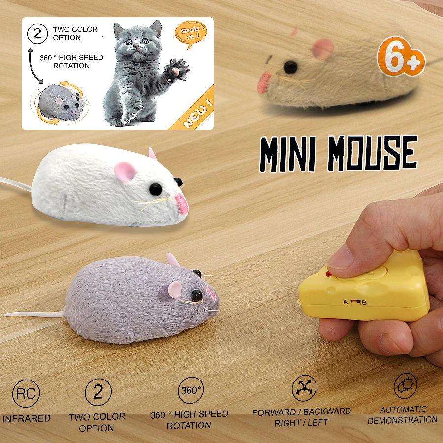 Rat&oacute;n de Control remoto inal&aacute;mbrico, juguete electr&oacute;nico mullido, juguetes de emulaci&oacute;n, rata para gato, perro, mini rata, juguete Tricky-0