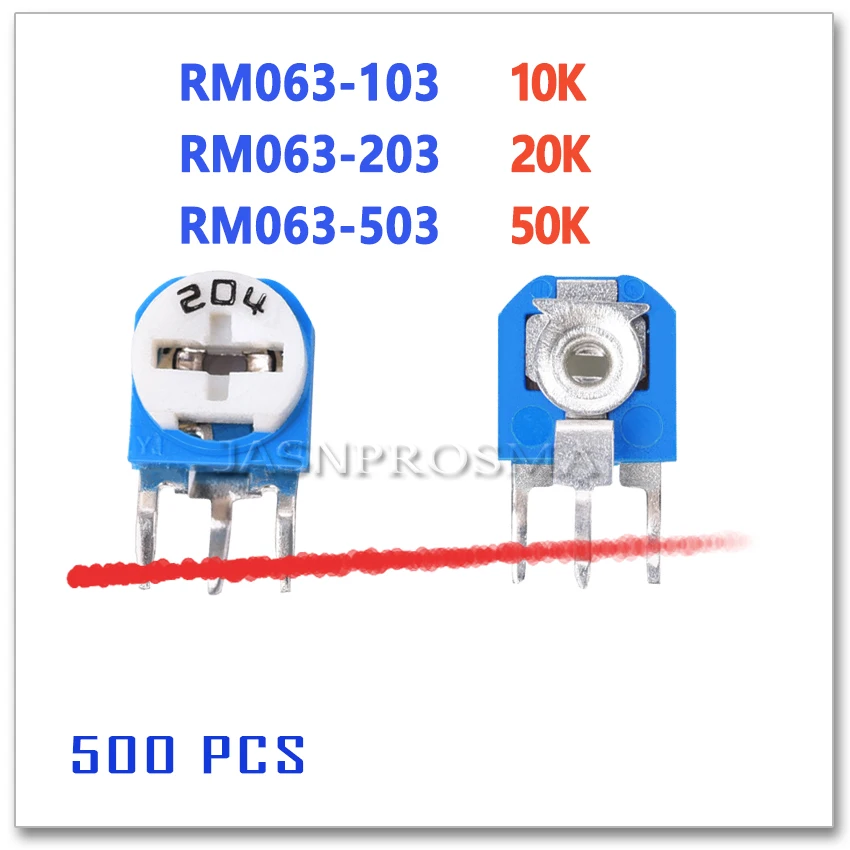 

JASNPROSMA RM063 10K 20K 50K 103 203 503 WH06 Триммер Потенциометр переменный резистор Ом синий белый вертикальный 3 контакта