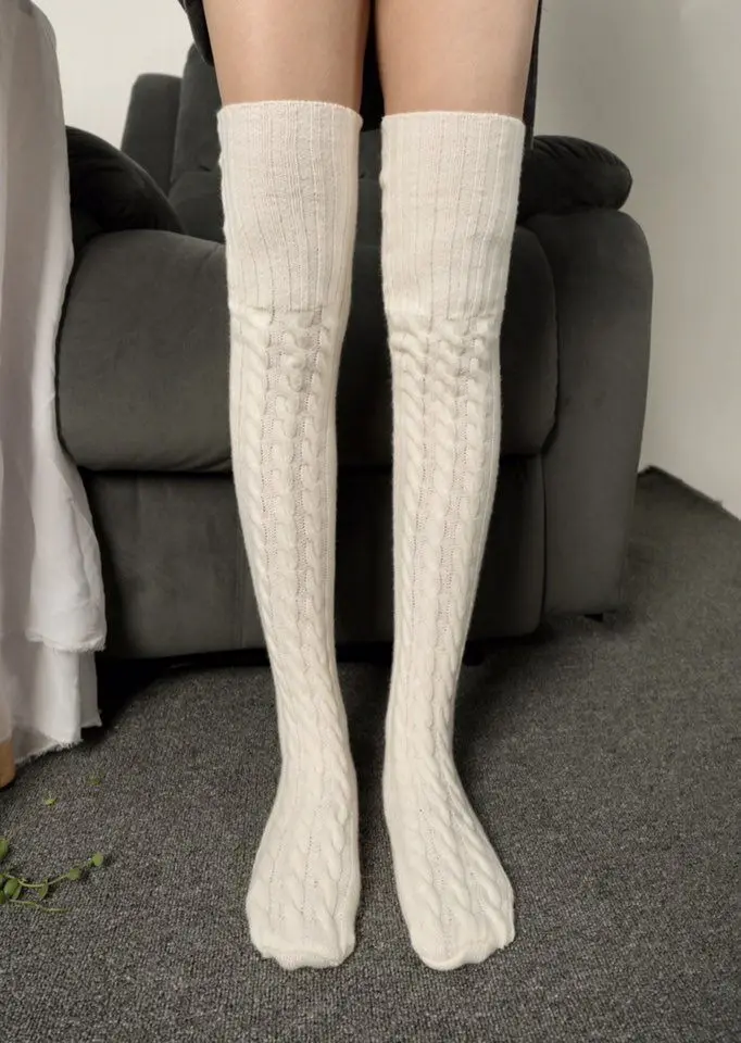 Женские осенне-зимние чулки выше колена вязаные носки до бедра однотонные теплые
