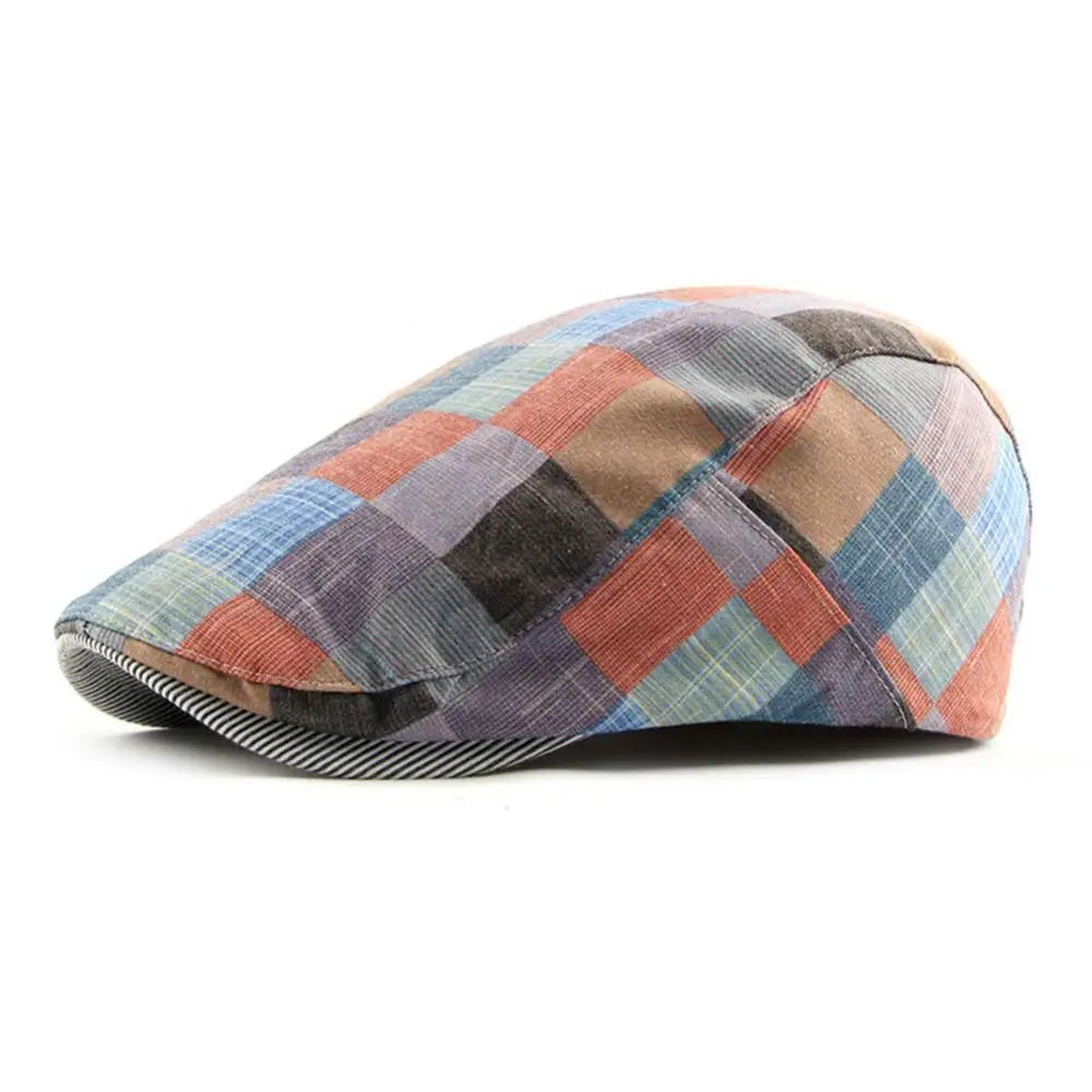 

2021 New Fashion Men Women Plaid Cotton Newsboy Hat Flat Cap Adjustable Beret with Visor